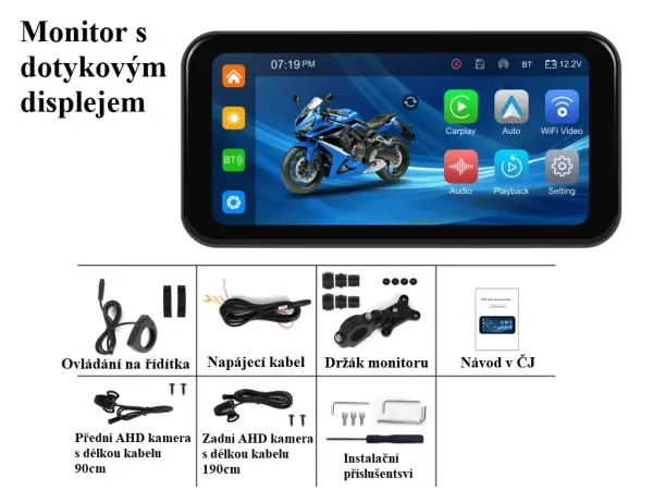 multimedialni monitor na motorku a3660 se zaznamem jizdy, lcd 6.25"