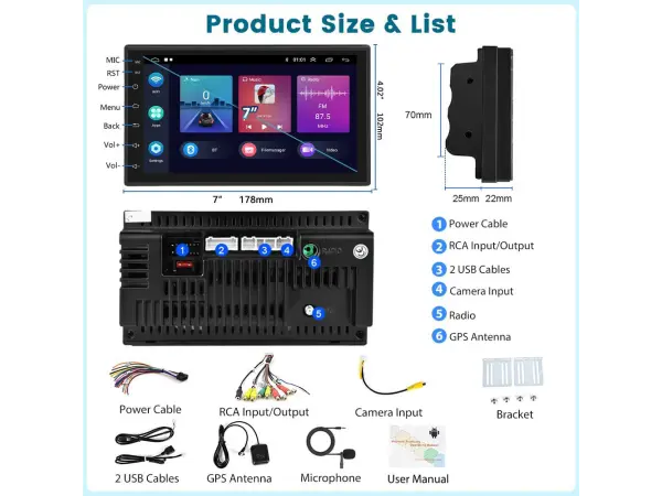 2din autoradio 7" a3017 2gb+32gb android 11 s carplay, android auto, gps wifi bt fm