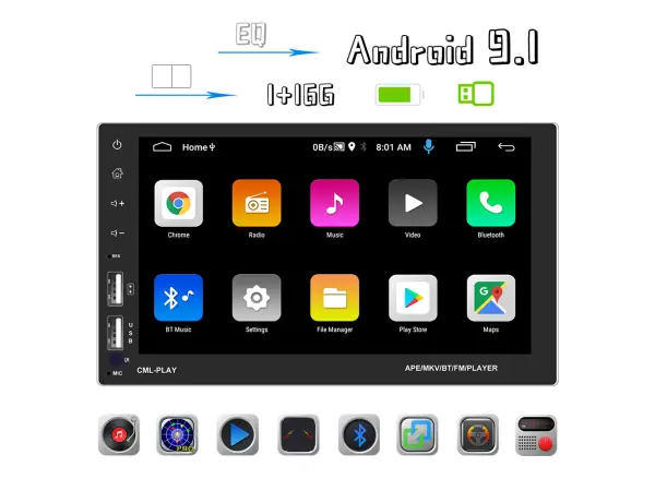 2din autoradio 7" a2838 android 9.1, prehravac s gps wifi bt fm phone link usb