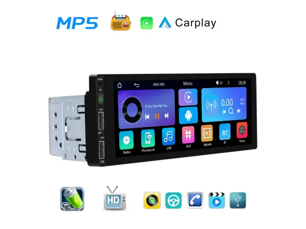 1din autoradio a3446, dotykovy displej 6,86 s bezdratovym carplay a android auto