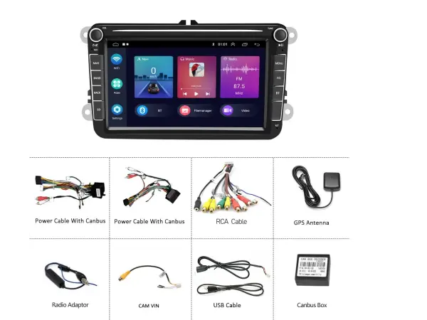 autoradio 8" lcd a3054, 2+32g, android 13 - podpora ahd kamera fm/rds/gps pro vw skoda