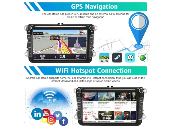 autoradio 8" lcd a3054, 2+32g, android 13 - podpora ahd kamera fm/rds/gps pro vw skoda