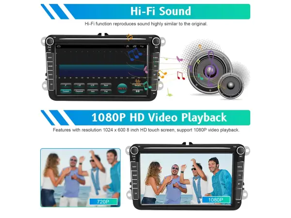 autoradio 8" lcd a3054, 2+32g, android 13 - podpora ahd kamera fm/rds/gps pro vw skoda