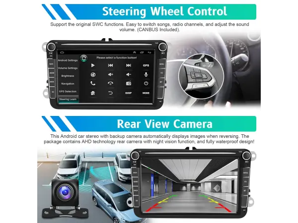 autoradio 8" lcd a3054, 2+32g, android 13 - podpora ahd kamera fm/rds/gps pro vw skoda