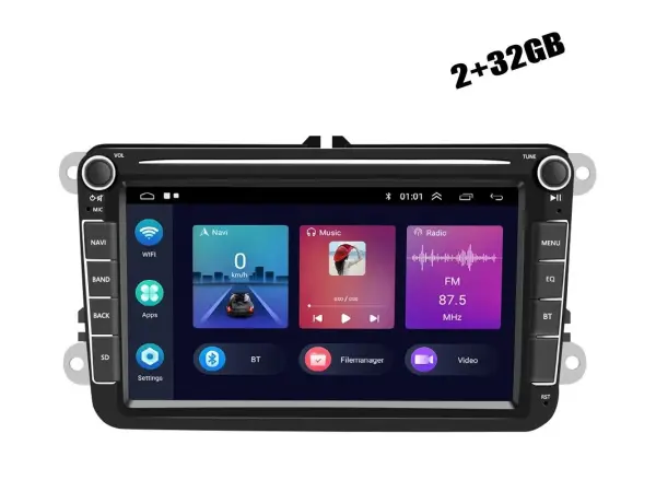 autoradio 8" lcd a3054, 2+32g, android 13 - podpora ahd kamera fm/rds/gps pro vw skoda