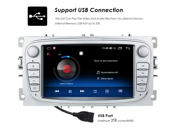 autoradio 7" q3209kt android 10, 2gb+32gb s bt gps wifi pro ford focus mondeo c-max
