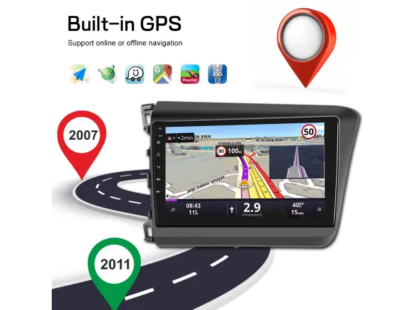 autoradio 9" q3602 android 10.1, podpora bt gps wifi pro honda civic 2012-2015