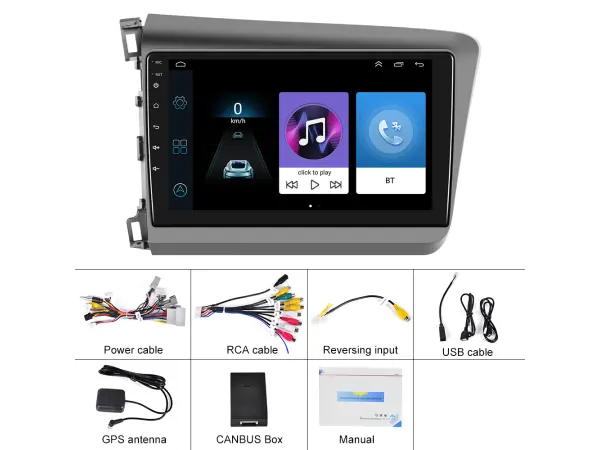 autoradio 9" q3602 android 10.1, podpora bt gps wifi pro honda civic 2012-2015