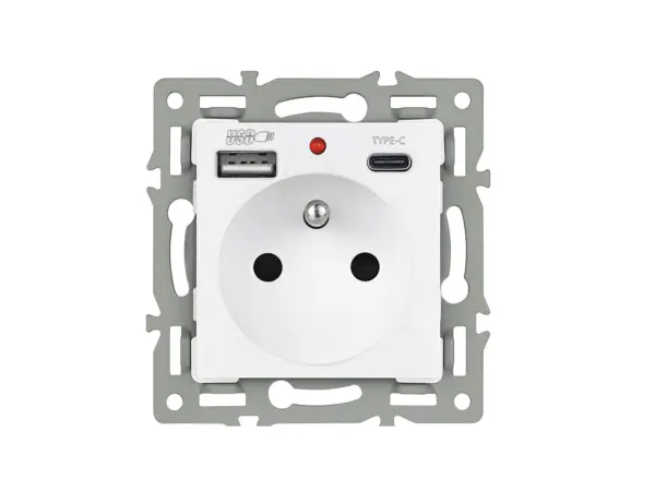 unic elektricka zasuvka 2x230v+usb+usb c 5v/2,1a plast bila v ramecku 153mm