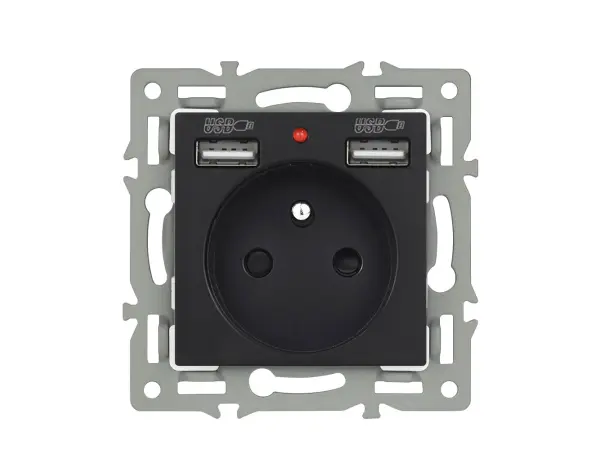 unic elektricka zasuvka 2x (230v+2xusb 5v/2,1a) plast cerna v ramecku 153mm