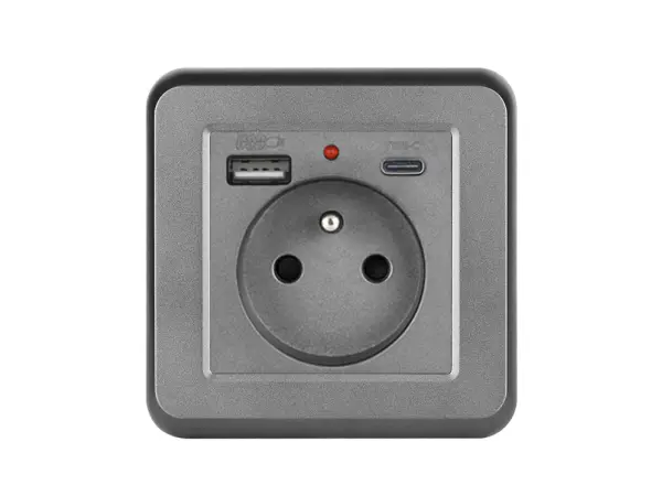 unic elektricka zasuvka 230v+usb+usb c 5v/2,1a vcetne ramecku, plast sedy