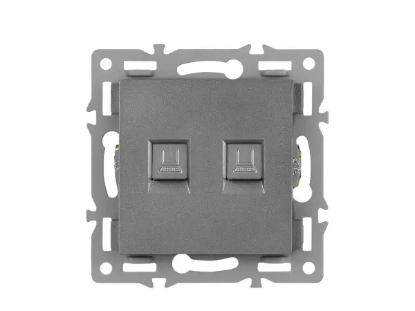 unic zasuvka 2xrj45 cat5 v ramecku, plast sedy