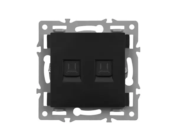 unic zasuvka 2xrj45 cat6 v ramecku 82mm, slitina hliniku cerna