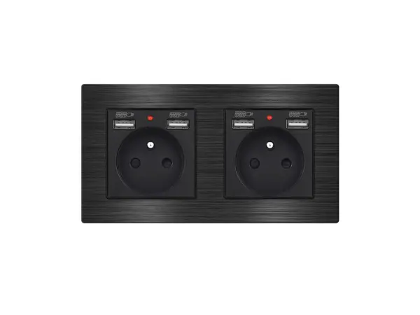 unic elektricka zasuvka 2x (230v+2xusb 5v/2,1a) v ramecku 153mm slitina hliniku cerna