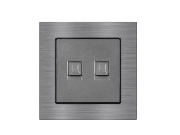 unic zasuvka 2xrj45 cat5 v ramecku 82mm, seda slitina hliniku