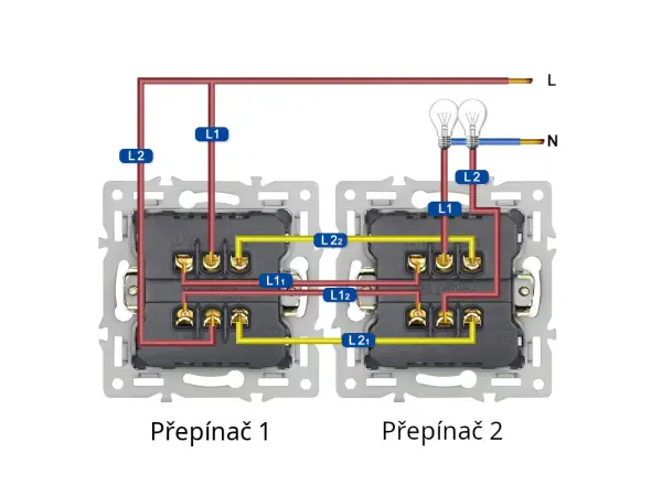 unic dvojvypinac stridavy-schodistovy c.5b 6+6 v ramecku 82mm, plast sedy