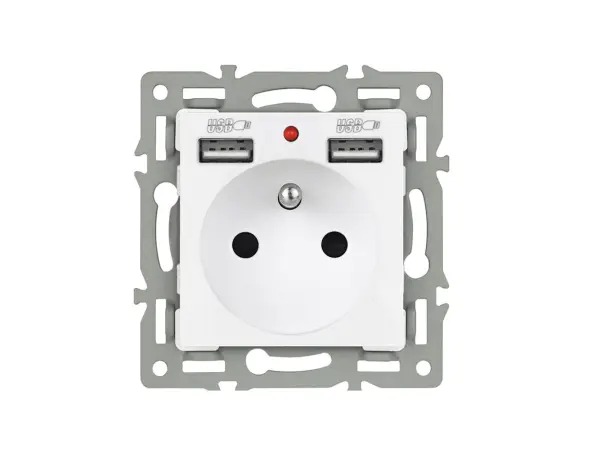 unic modul zasuvka mdz230usb25v 230v+2xusb 5v/2,1a  bila do ramecku 82mm