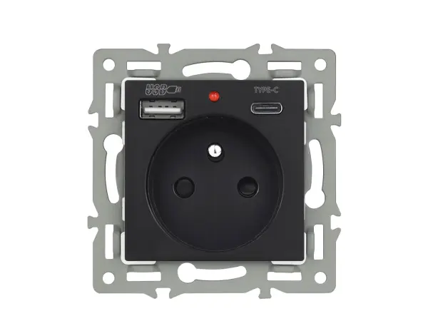 unic modul zasuvka mdz230usb+c5v cerny pro ramecek 82mm