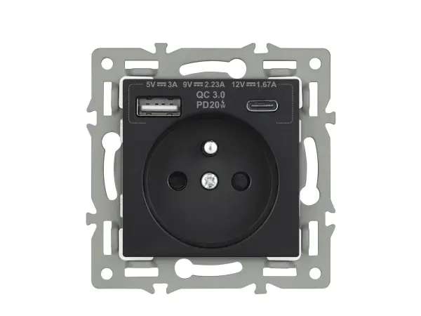 unic modul zasuvka mdz230usb+c5v rychle nabijeni, cerny pro ramecek 82mm