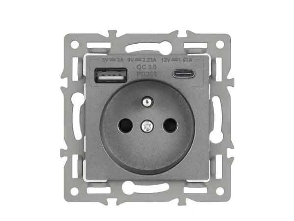 unic modul zasuvka mdz230usb+c5v rychle nabijeni, sedy pro ramecek 82mm