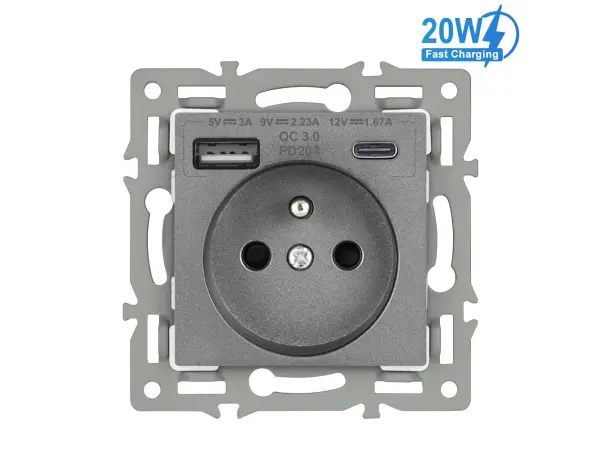 unic modul zasuvka mdz230usb+c5v rychle nabijeni, sedy pro ramecek 82mm