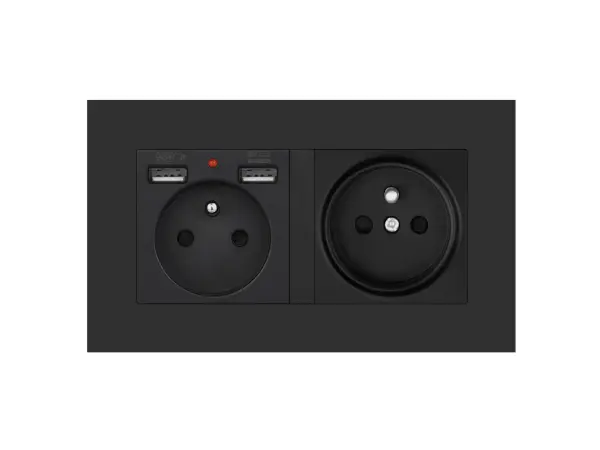 sran elektricka zasuvka 2x230v+2xusb 5v/2.1a v ramecku 147mm plast cerny