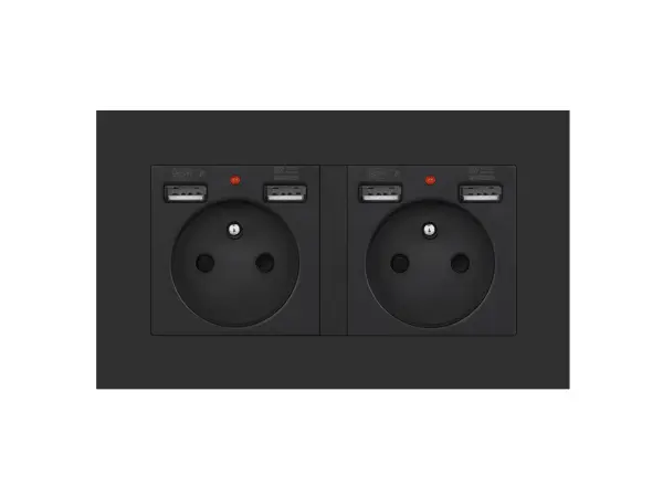 sran elektricka zasuvka 2x230v+4xusb 5v/2.1a  v ramecku plast cerny