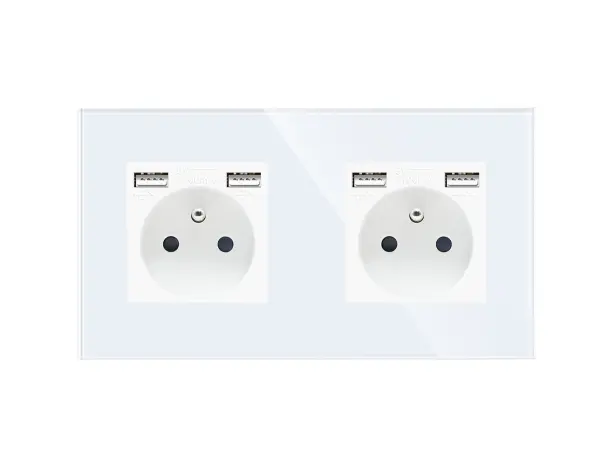 sran elektricka zasuvka 2x230v+usb 5v/2,1a vcetne ramecku bile sklo