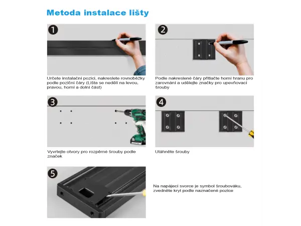 voltline povrchova zasuvkova lista 120cm cerna pro 6-12 zasuvkovych modulu