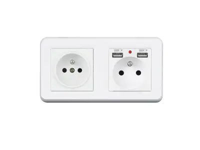 UNIC Elektrick� z�suvka 2x230V+2xUSB 5V/2.1A plast b�l� v r�me�ku 153mm