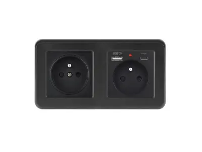 UNIC Elektrick� z�suvka 2x230V+USB+USB C 5V/2,1A plast �ern� v r�me�ku 153mm