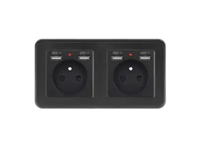 UNIC Elektrick� z�suvka 2x (230V+2xUSB 5V/2,1A) plast �ern� v r�me�ku 153mm