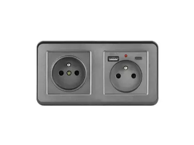 UNIC Elektrick� z�suvka 2x230V+USB+USB C 5V/2,1A plast �ed� v r�me�ku 153mm
