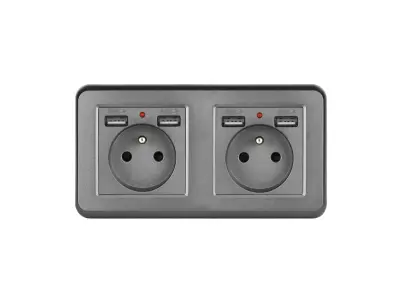UNIC Elektrick� z�suvka 2x (230V+2xUSB 5V/2,1A) plast �ed� v r�me�ku 153mm
