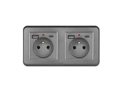 UNIC Elektrick� z�suvka 2x (230V+USB+USB C 5V/2,1A) plast �ed� v r�me�ku 153mm