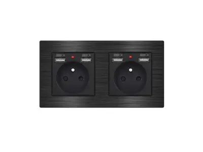 UNIC Elektrick� z�suvka 2x (230V+2xUSB 5V/2,1A) v r�me�ku 153mm slitina hlin�ku �ern�