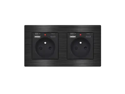 UNIC Elektrick� z�suvka 2x (230V+USB+USB C 5V/2,1A) v r�me�ku 153mm slitina hlin�ku �ern�