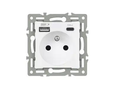 modul z�suvka MDZ230USB+C5V rychl� nab�jen�, b�l� pro r�me�ek 82mm