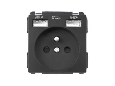 Modul z�suvka 230V + 2xUSB 5V/2.1A �ern�