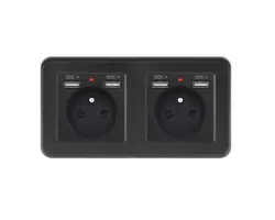 UNIC Elektrick� z�suvka 2x (230V+2xUSB 5V/2,1A) plast �ern� v r�me�ku 153mm - 438 K�