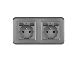 UNIC Elektrick� z�suvka 2x (230V+2xUSB 5V/2,1A) plast �ed� v r�me�ku 153mm - 408 K�