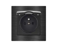 UNIC Elektrick� z�suvka 230V s krytem, v r�me�ku 82mm, slitina hlin�ku �ern� - 156 K�