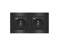 UNIC Elektrick� z�suvka 2x (230V+USB+USB C 5V/2,1A) Rychl� nab�jen�, v r�me�ku 153mm, slitina hlin�ku �ern� - 646 K�