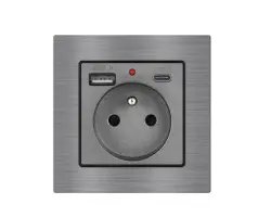UNIC Elektrick� z�suvka 230V+USB+USB C 5V/2,1A  �ed� v r�me�ku 82mm, slitina hlin�ku - 277 K�