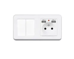 UNIC Elektrick� z�suvka (230V+2xUSB 5V/2,1A) + dvojvyp�na� lustrov� s�riov� �.5 v r�me�ku 153mm, plast b�l� - 308 K�