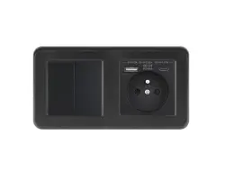 UNIC Elektrick� z�suvka (230V+USB+USBc 5V Rychl� nab�jen�) + dvojvyp�na� lustrov� s�riov� �.5 v r�me�ku 153mm, plast �ern� - 379 K�