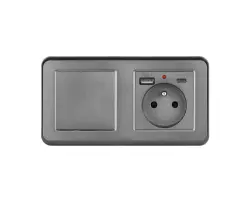 UNIC Elektrick� z�suvka (230V+USB+USBc 5V) + vyp�na� jednop�lov� �.1 v r�me�ku 153mm, plast �ed� - 308 K�