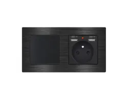 UNIC Elektrick� z�suvka (230V+2xUSB 5V/2,1A) + vyp�na� jednop�lov� �.1 v r�me�ku 153mm, slitina hlin�ku �ern� - 376 K�