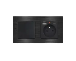 UNIC Elektrick� z�suvka (230V+USB+USBc 5V) + dvojvyp�na� lustrov� s�riov� �.5 v r�me�ku 153mm, slitina hlin�ku �ern� - 416 K�