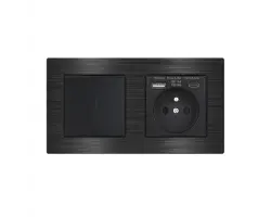 UNIC Elektrick� z�suvka (230V+USB+USBc 5V Rychl� nab�jen�) + dvojvyp�na� lustrov� s�riov� �.5 v r�me�ku 153mm, slitina hlin�ku �ern� - 447 K�